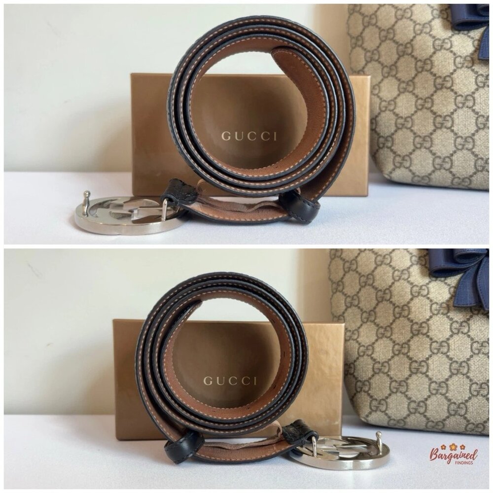 Auth Gucci Black Guccissima Leather Silver Interlocking G Buckle Belt 95/38 - Picture 9 of 13